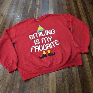Red Elf Smiling In My Favorite Graphic Sweatshirt Size Medium
